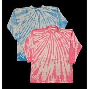 Vtg Gitano Tie-dye Shirts Mock Neck Blue Pink USA 3/4 Sleeve Lot Of 2 One Size